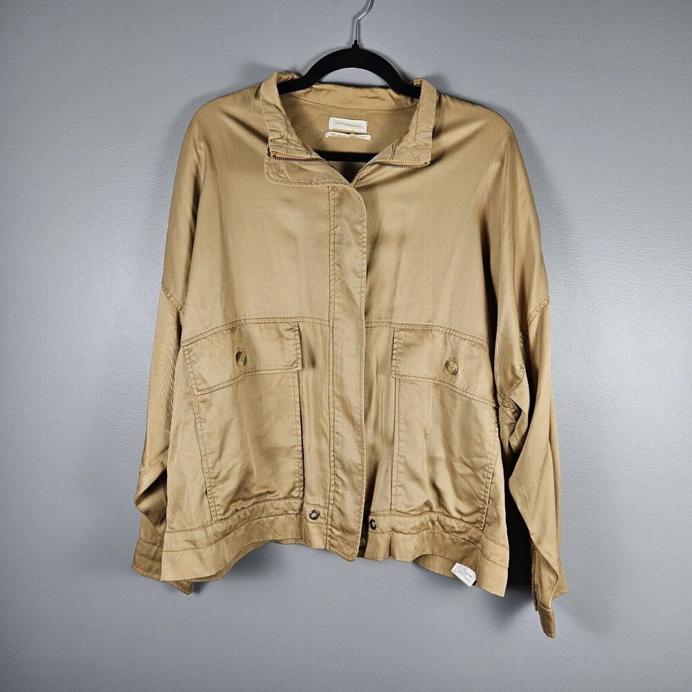 Urban Outfitters Women's Medium Tan Full Zip‎ Oversized Chore Jacket Drawstring